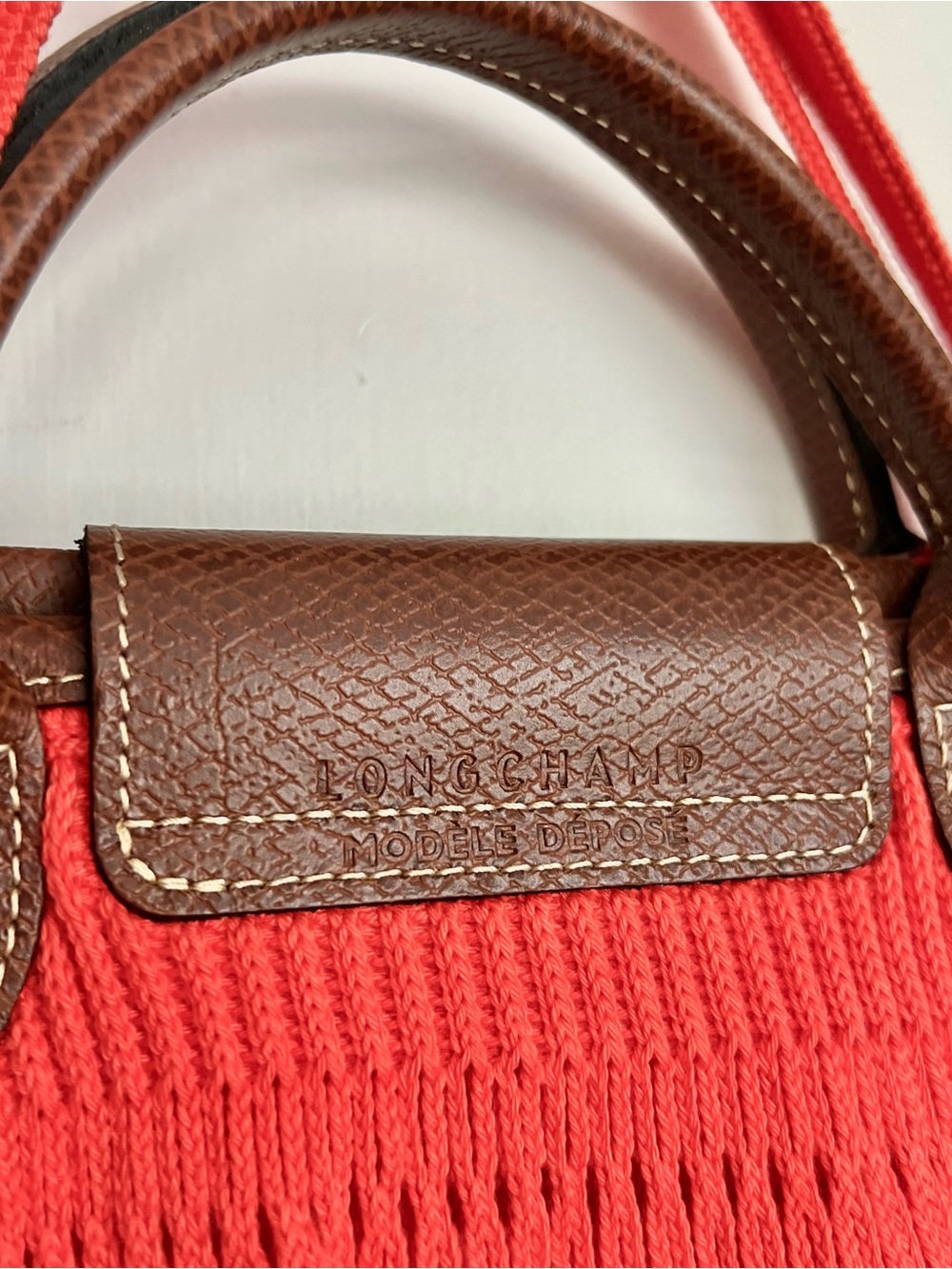 Longchamp Le Pliage Large Filet Filt Mesh Net Shoulder Sac Bag Orange Red - Picture 4 of 6